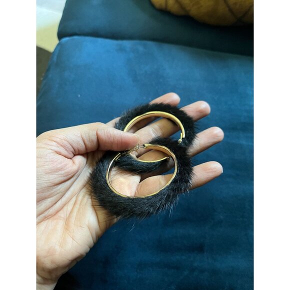 Large Big Black hoops fur Pierced chunky Pageant Earrings - Picture 4 of 5